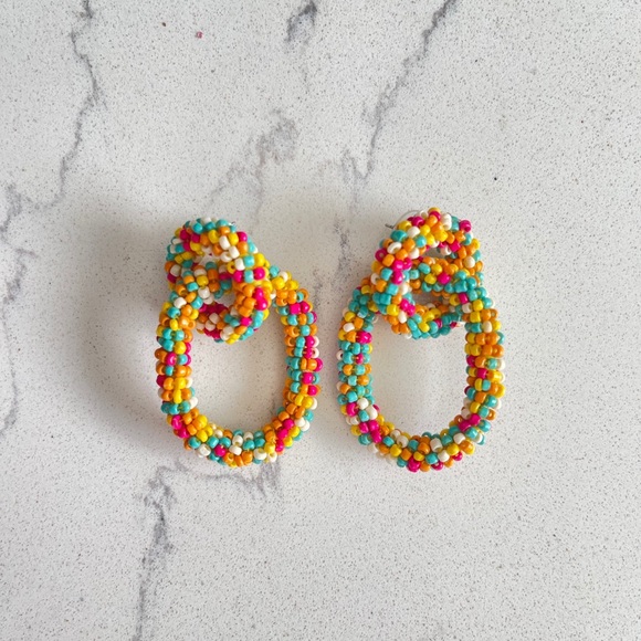 Bright and Fun Beaded Hoop Stud Earrings